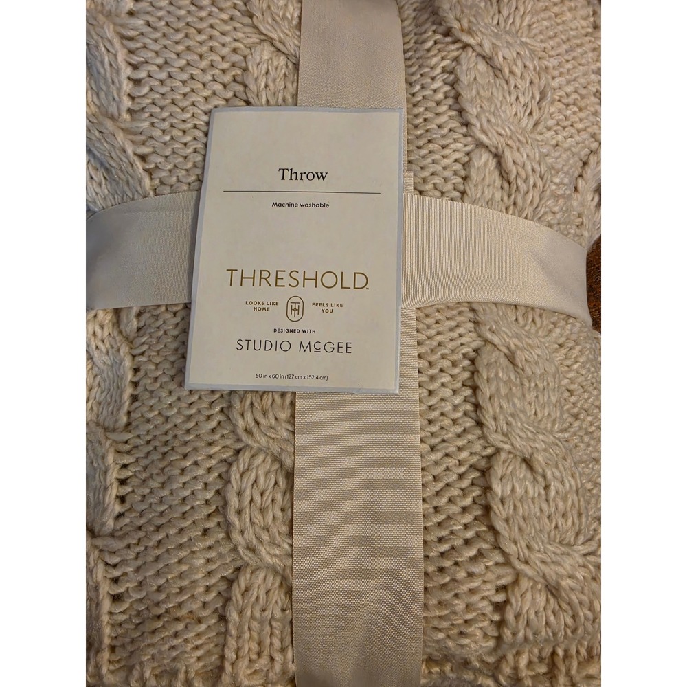 Threshold Studio McGee Cable Knit Throw Blanket Cream Off White 50x60 New